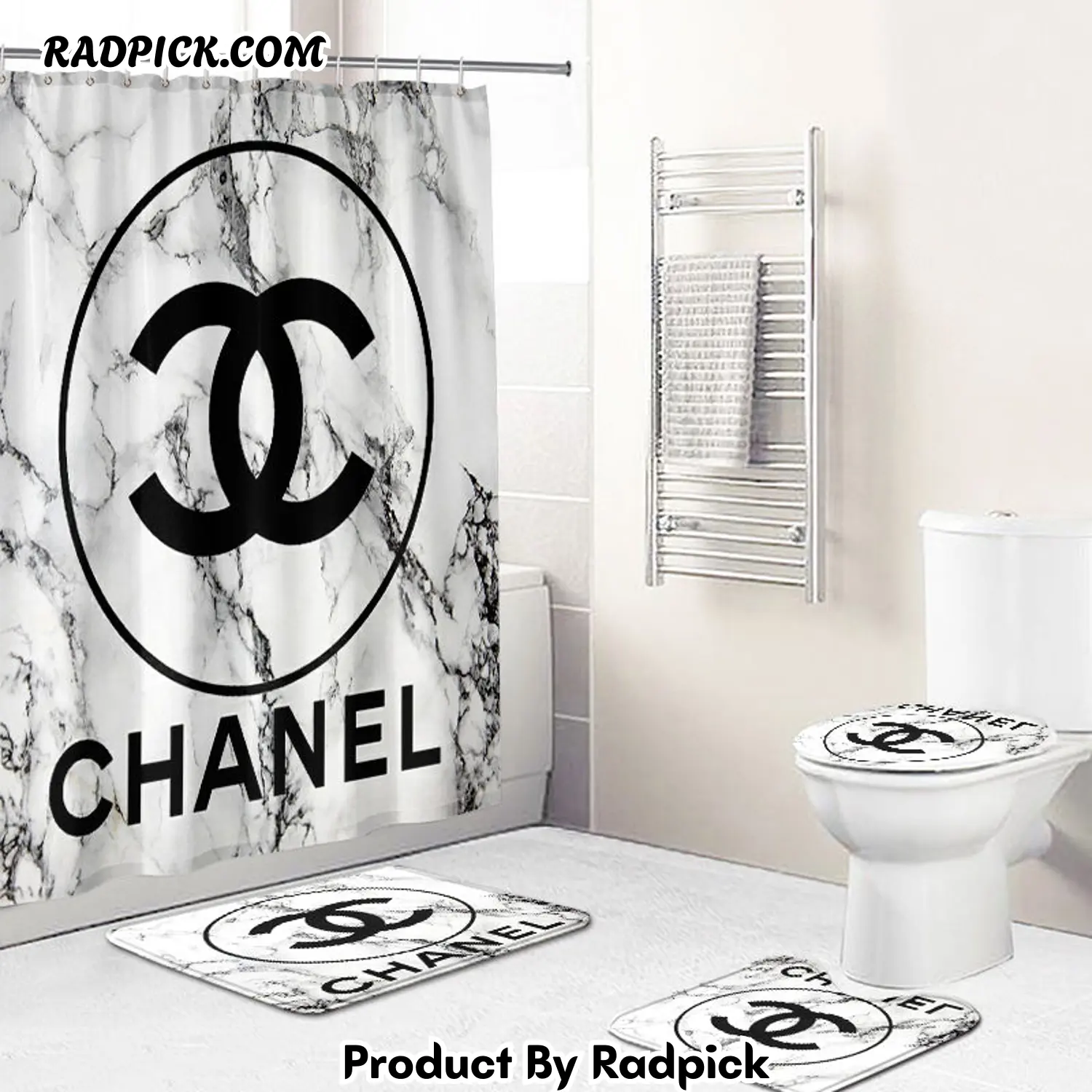 Chanel shower curtain black and white marble luxury bath mat sets shower curtain  rp3871149.png